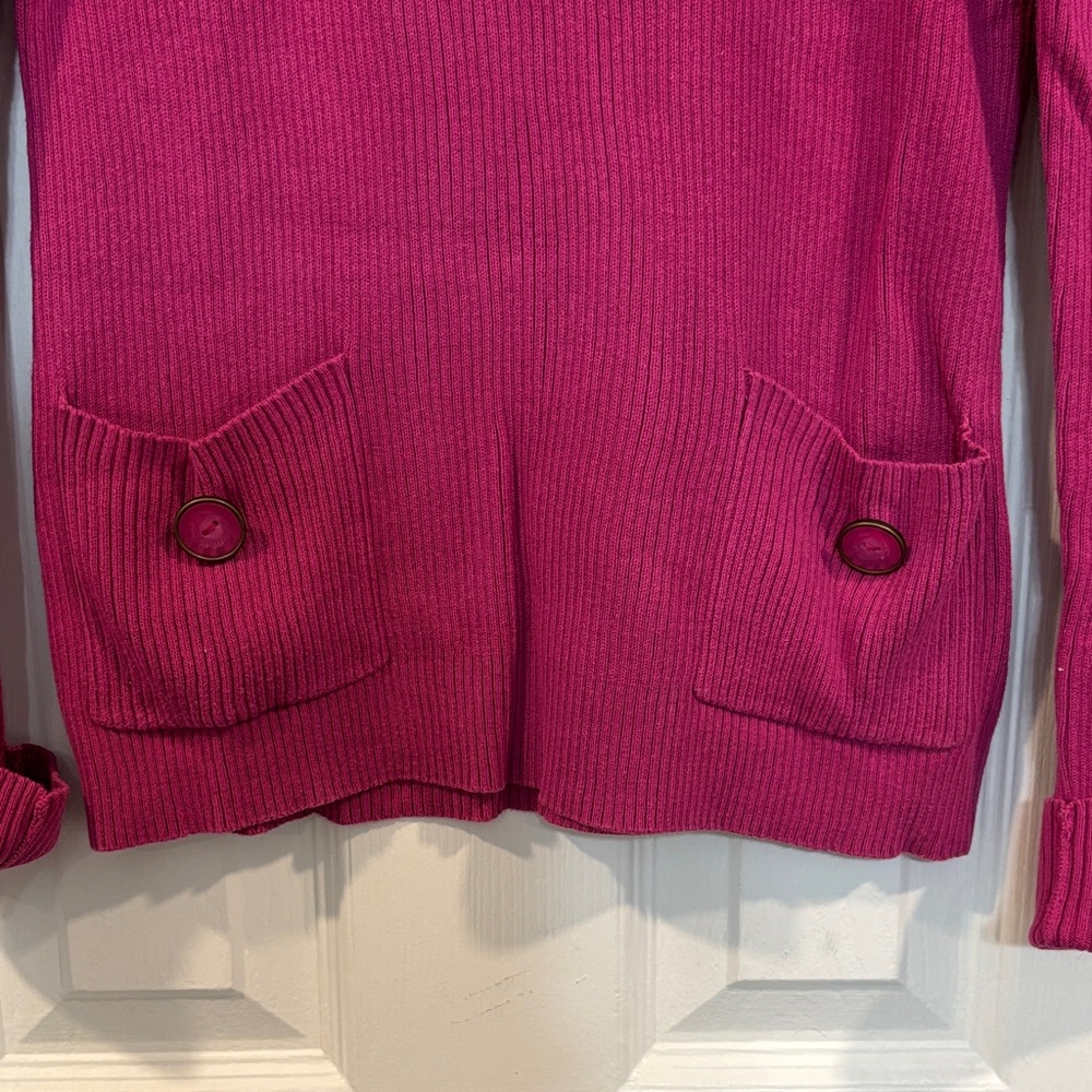 Moda International Fuchsia Ribbed Button-Up Sweater - Picture 3 of 6